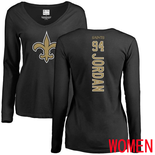 New Orleans Saints Black Women Cameron Jordan Backer Slim Fit NFL Football #94 Long Sleeve T Shirt->nfl t-shirts->Sports Accessory